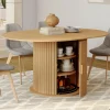 IDMarket Table à manger extensible ronde 4-8 personnes pied lattes avec rangement 110-150 cm* Meubles En Bois|Tables