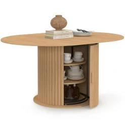 IDMarket Table à manger extensible ronde 4-8 personnes pied lattes avec rangement 110-150 cm* Meubles En Bois|Tables