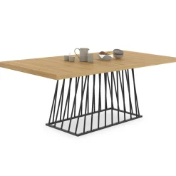 IDMarket Table à manger extensible rectangle 160-200 cm 6-10 personnes plateau bois et pied filaire en métal noir* Tables Et Chaises|Tables