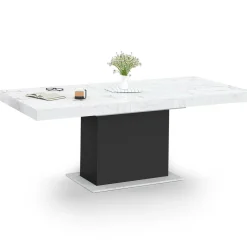 IDMarket Table à manger extensible 160-200 cm 6-10 personnes plateau effet marbre blanc pied noir* Tables|Tables Et Chaises