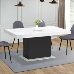 IDMarket Table à manger extensible 160-200 cm 6-10 personnes plateau effet marbre blanc pied noir* Tables|Tables Et Chaises