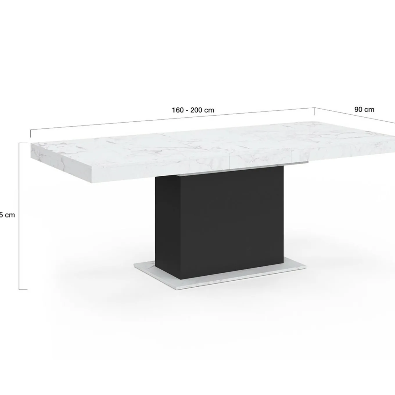 IDMarket Table à manger extensible 160-200 cm 6-10 personnes plateau effet marbre blanc pied noir* Tables|Tables Et Chaises
