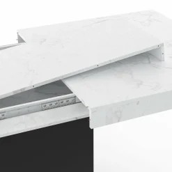 IDMarket Table à manger extensible 160-200 cm 6-10 personnes plateau effet marbre blanc pied noir* Tables|Tables Et Chaises