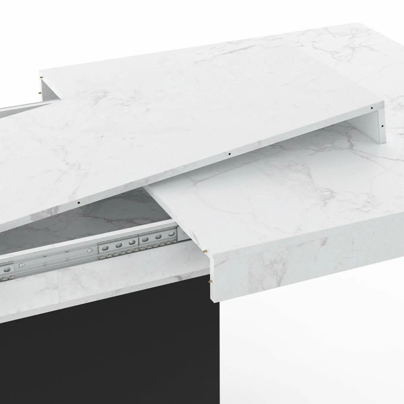 IDMarket Table à manger extensible 160-200 cm 6-10 personnes plateau effet marbre blanc pied noir* Tables|Tables Et Chaises