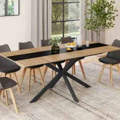 IDMarket Table à manger extensible rectangle bois et bande centrale noir 160 - 200 cm* Tables Et Chaises|Tables