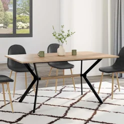 IDMarket Table à manger industrielle rectangulaire bois et noir* Tables