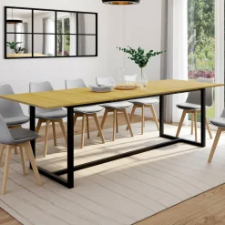 IDMarket Table à manger industrielle extensible bois et métal 8-12 personnes* Tables|Tables Et Chaises