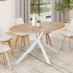 IDMarket Table à manger ovale 150 cm 8 personnes plateau bois et pied araignée métal blanc* Collection Industrielle|Salle À Manger Complète