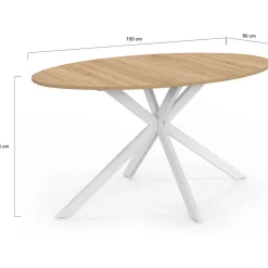 IDMarket Table à manger ovale 150 cm 8 personnes plateau bois et pied araignée métal blanc* Collection Industrielle|Salle À Manger Complète