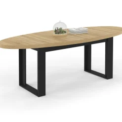 IDMarket Table à manger ovale 200 cm 8 personnes bois et noir style industriel* Meubles En Bois|Salle À Manger Complète