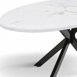 IDMarket Table à manger ovale métal noir et plateau effet marbre blanc* Collection Design|Tables