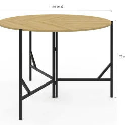 IDMarket Table à manger pliante ronde 4 personnes 110 cm bois et noir style industriel* Tables Et Chaises|Tables