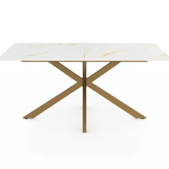 IDMarket Table à manger rectangle 8 personnes 160 cm pied araignée laiton et plateau effet marbre blanc* Collection Design|Tables