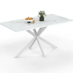 IDMarket Table à manger rectangle 160 cm 8 personnes pied araignée blanc plateau effet marbre blanc* Salle À Manger Complète|Tables Et Chaises