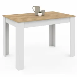 IDMarket Table à manger rectangle blanche plateau façon hêtre 4 personnes* Tables