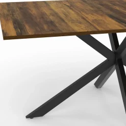 IDMarket Table à manger rectangle plateau bois foncé 160 cm pied araignée noir 8 personnes* Collection Vintage|Salle À Manger Complète