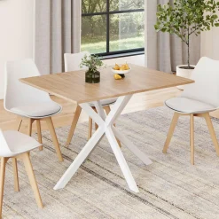 IDMarket Table à manger rectangle plateau bois 110 cm pied araignée blanc 6 personnes* Tables|Collection Industrielle