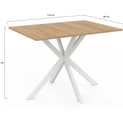 IDMarket Table à manger rectangle plateau bois 110 cm pied araignée blanc 6 personnes* Tables|Collection Industrielle