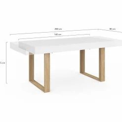 IDMarket Table à manger rectangulaire extensible blanche et bois 160-200 cm* Collection Design|Tables