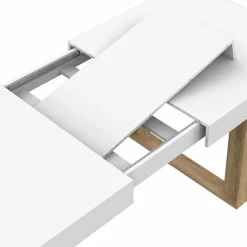 IDMarket Table à manger rectangulaire extensible blanche et bois 160-200 cm* Collection Design|Tables