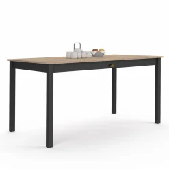 IDMarket Table à manger rectangulaire bois et noir avec tiroir* Collection Vintage|Meubles En Bois