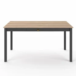 IDMarket Table à manger rectangulaire bois et noir avec tiroir* Collection Vintage|Meubles En Bois