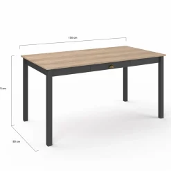 IDMarket Table à manger rectangulaire bois et noir avec tiroir* Collection Vintage|Meubles En Bois
