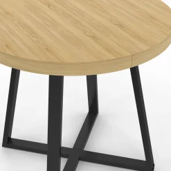 IDMarket Table à manger ronde 80 cm 4 personnes en bois et pieds noirs style industriel* Tables