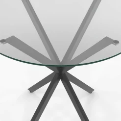 IDMarket Table à manger ronde 80 cm 4 personnes pied araignée noir et plateau verre* Collection Métal|Tables Et Chaises