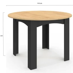 IDMarket Table à manger ronde 110 cm 4-6 personnes noire plateau façon hêtre* Collection Design|Collection Contemporaine