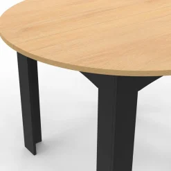 IDMarket Table à manger ronde 110 cm 4-6 personnes noire plateau façon hêtre* Collection Design|Collection Contemporaine