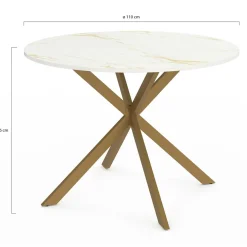 IDMarket Table à manger ronde 110 cm 6 personnes avec plateau effet marbre doré et pied araignée en laiton* Collection Design|Collection Moderne