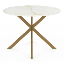 IDMarket Table à manger ronde 110 cm 6 personnes avec plateau effet marbre doré et pied araignée en laiton* Collection Design|Collection Moderne