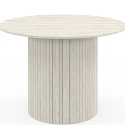 IDMarket Table à manger ronde 6 personnes pied central effet lattes façon travertin 110 cm* Meubles En Bois|Tables