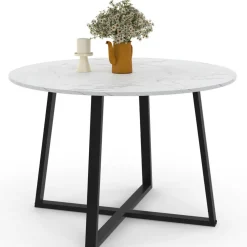 IDMarket Table à manger ronde 4-6 personnes 110 cm effet marbre blanc et noir* Collection Design|Collection Moderne