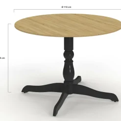 IDMarket Table à manger ronde 4-6 personnes 110cm bois façon hêtre et noir* Tables Et Chaises|Tables