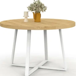 IDMarket Table à manger ronde 4-6 personnes bois et blanc 110-150 cm* Tables|Tables Et Chaises