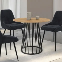 IDMarket Table à manger ronde 4 personnes plateau bois et pied en métal noir 80 cm* Tables|Tables Et Chaises