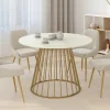 IDMarket Table à manger ronde 6 personnes pied filaire laiton et plateau effet marbre blanc 110 cm* Collection Contemporaine|Tables