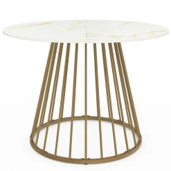 IDMarket Table à manger ronde 6 personnes pied filaire laiton et plateau effet marbre blanc 110 cm* Collection Contemporaine|Tables