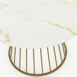 IDMarket Table à manger ronde 6 personnes pied filaire laiton et plateau effet marbre blanc 110 cm* Collection Contemporaine|Tables