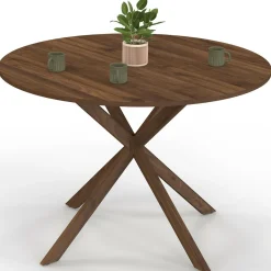 IDMarket Table à manger ronde ALIX 6 personnes pied araignée noyer 110 cm* Collection Vintage|Tables