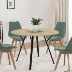 IDMarket Table à manger ronde bois et noir 110 cm 4-6 personnes* Tables