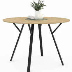 IDMarket Table à manger ronde bois et noir 110 cm 4-6 personnes* Tables