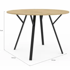 IDMarket Table à manger ronde bois et noir 110 cm 4-6 personnes* Tables
