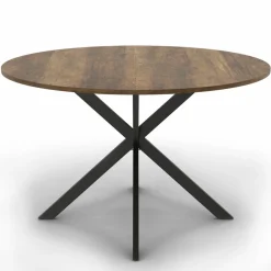 IDMarket Table à manger ronde bois foncé et noir 110 cm* Collection Vintage|Collection Industrielle