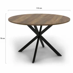 IDMarket Table à manger ronde bois foncé et noir 110 cm* Collection Vintage|Collection Industrielle