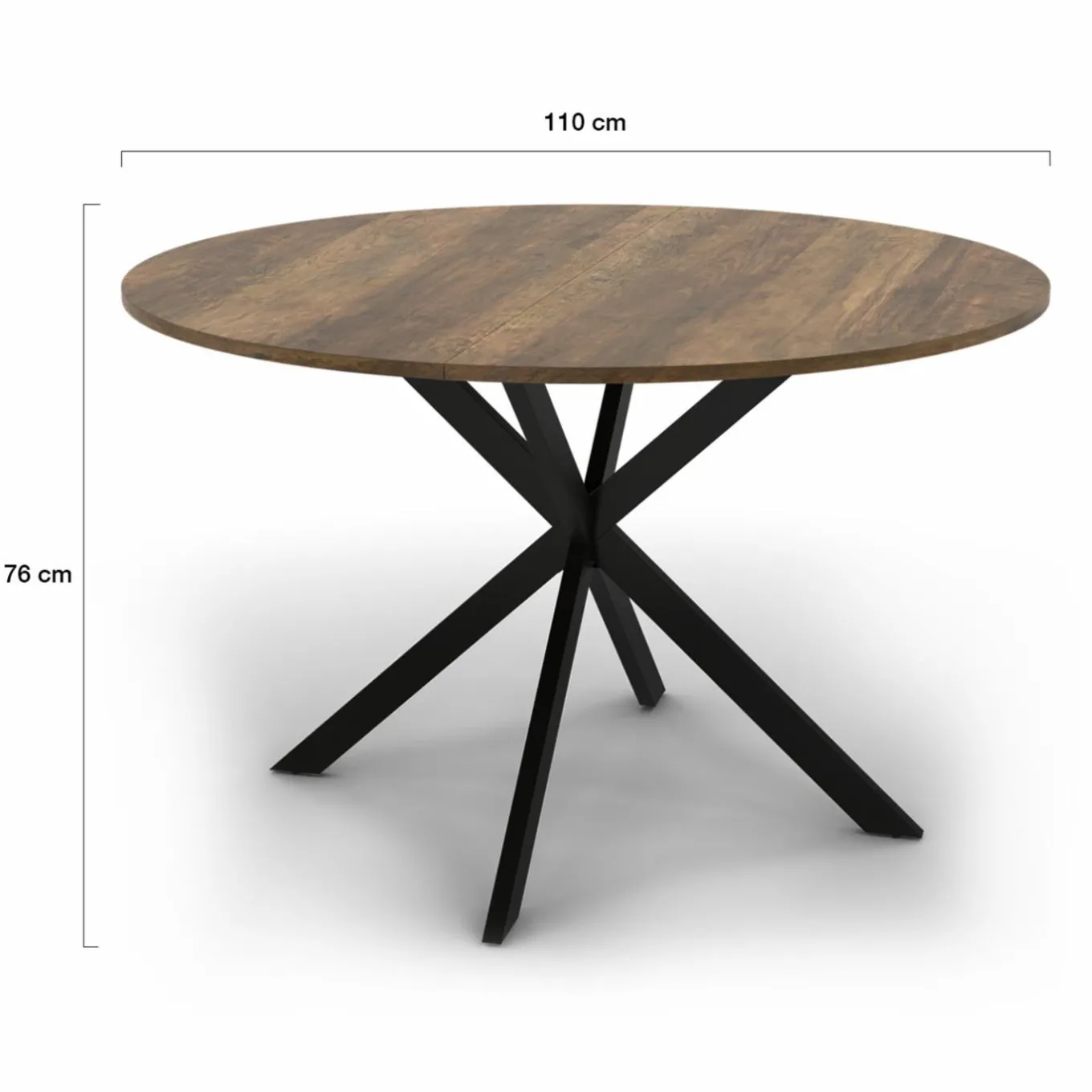 IDMarket Table à manger ronde bois foncé et noir 110 cm* Collection Vintage|Collection Industrielle