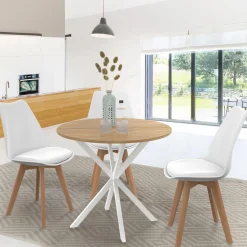 IDMarket Table à manger ronde bois et blanc 80 cm 2-4 personnes* Tables|Tables Et Chaises
