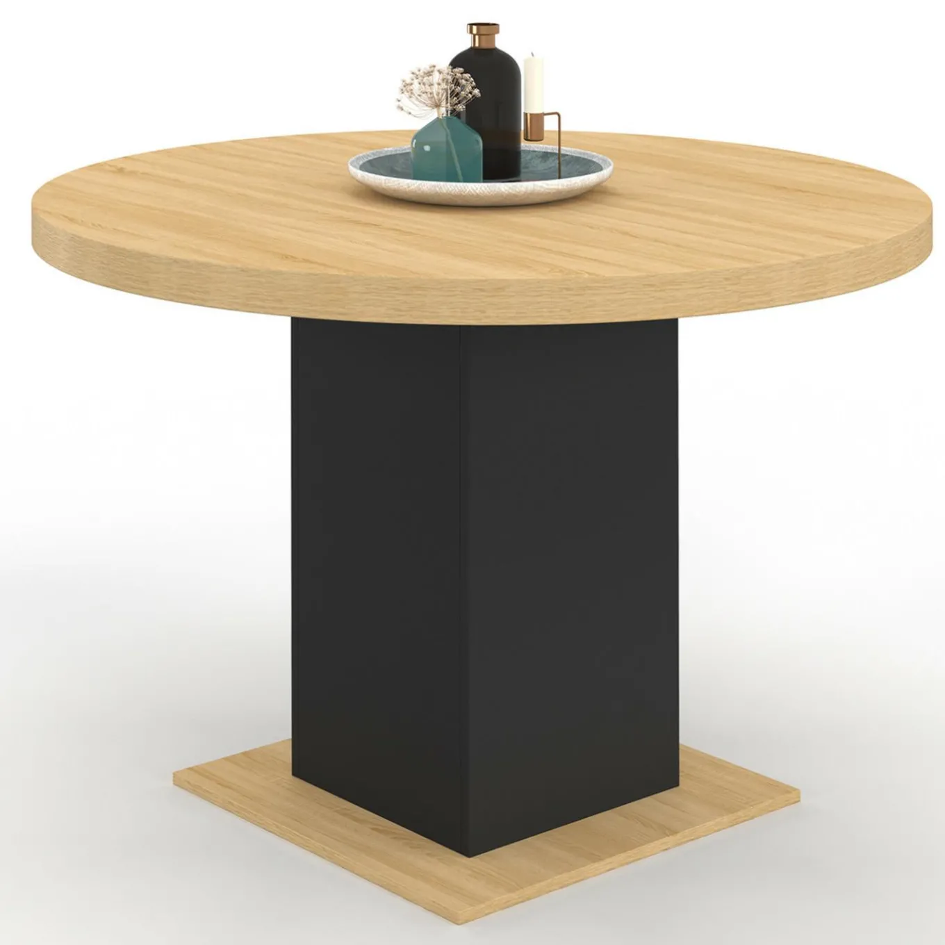 IDMarket Table à manger ronde bois et noir 6 personnes* Collection Moderne|Tables